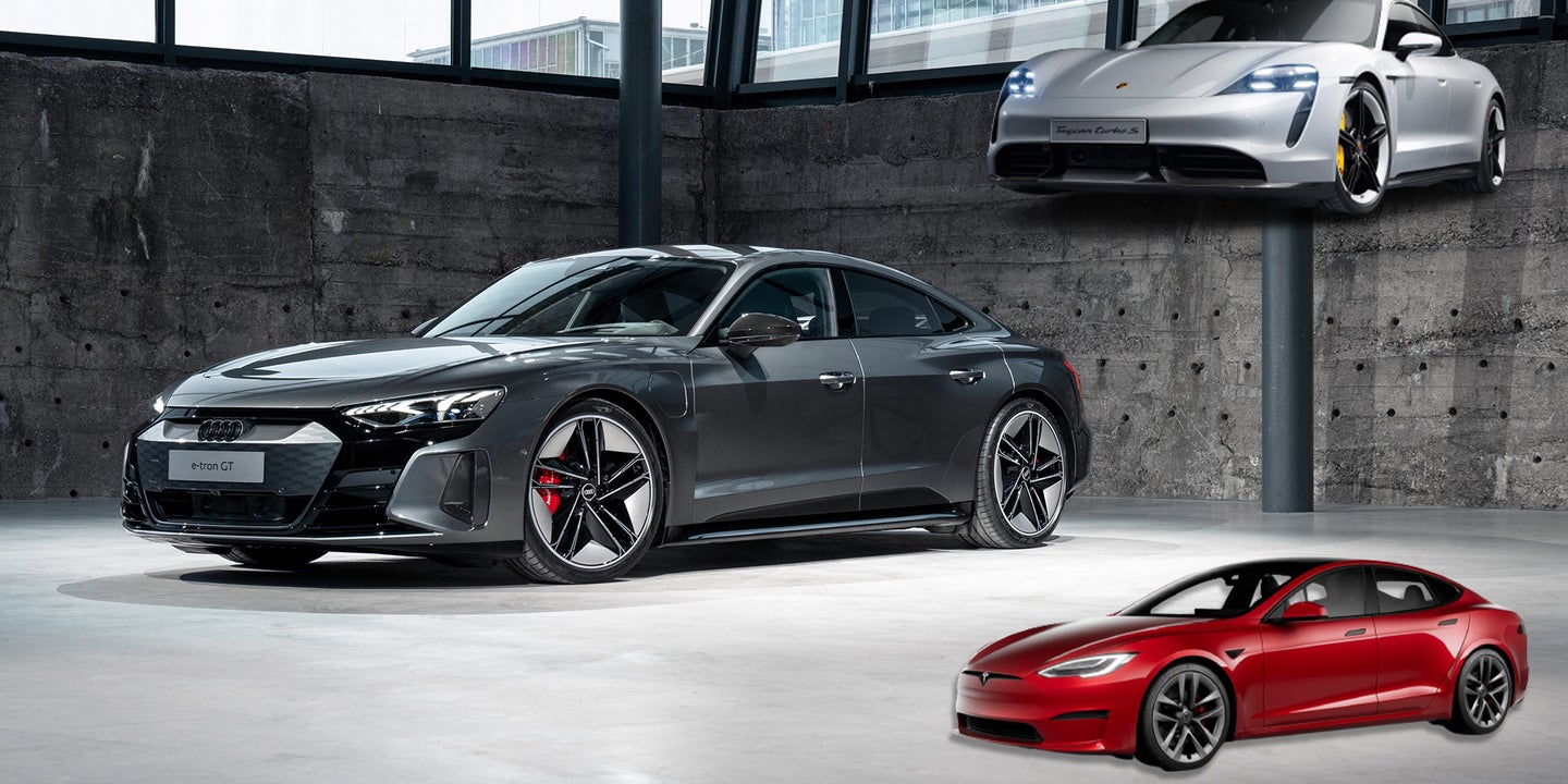 2022年奥迪RS E-Tron GT与保时捷Taycan Turbo S和特斯拉Model S Plaid+相比