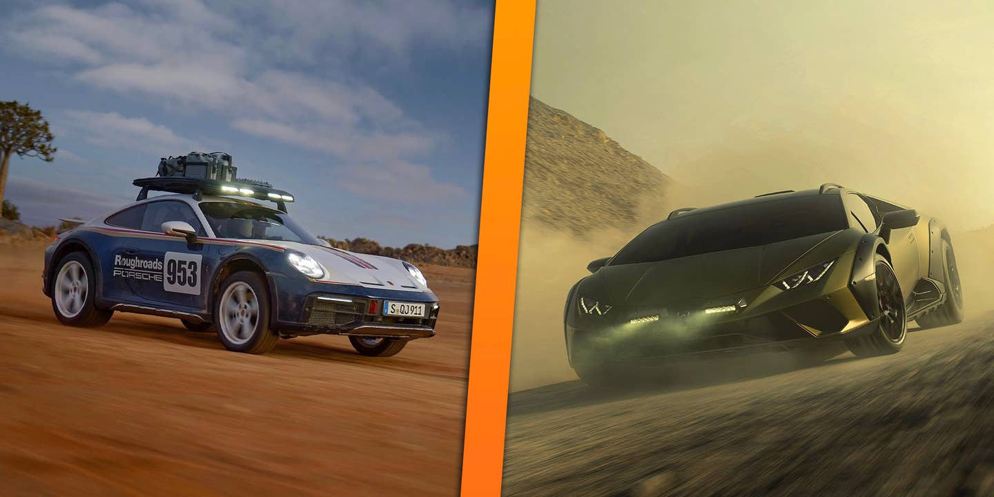 越野车兰博基尼Huracan Sterrato和保时捷911 Dakar，比较