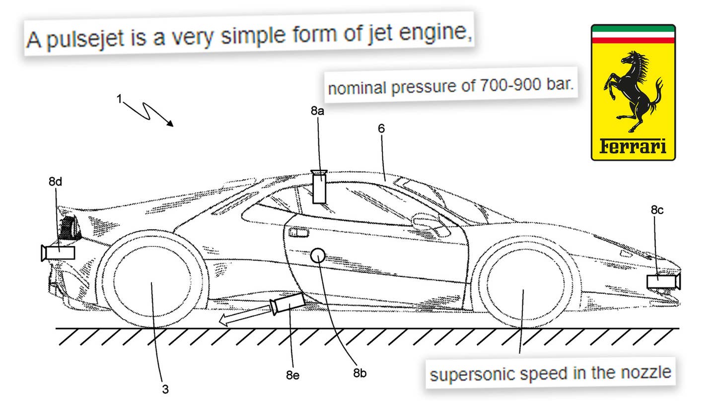 法拉利为超级跑车的气体推进器和脉冲喷射处理系统申请专利